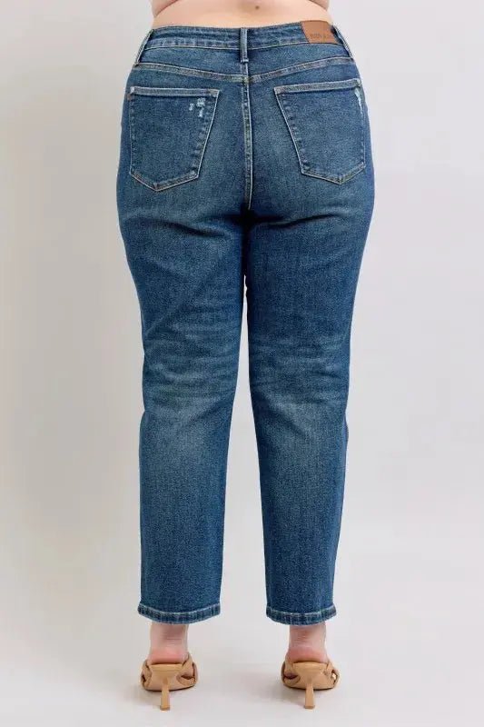 Judy Blue Full Size High Waisted Rigid Magic Non - destroy Straight Leg Jeans Plus Size - Charmdeals