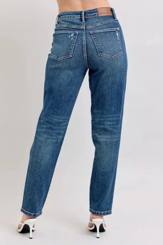 Judy Blue Full Size High Waisted Rigid Magic Non - destroy Straight Leg Jeans Plus Size - Charmdeals