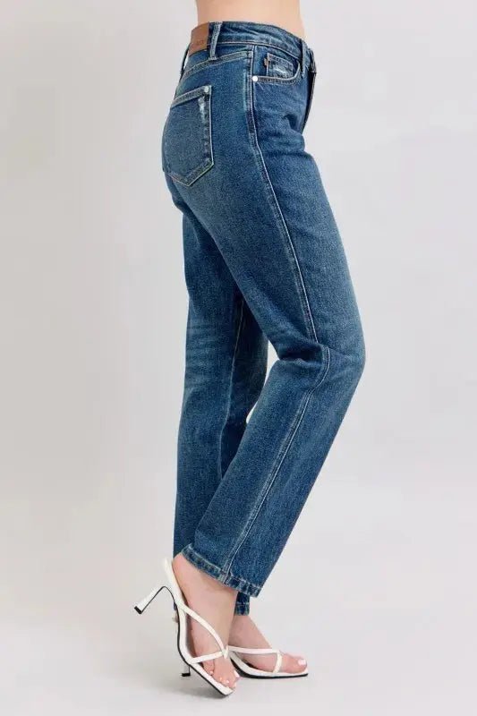 Judy Blue Full Size High Waisted Rigid Magic Non - destroy Straight Leg Jeans Plus Size - Charmdeals