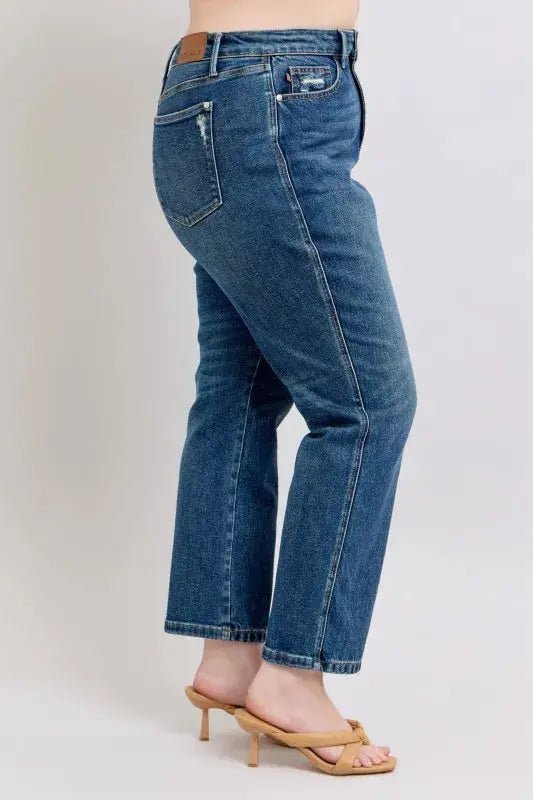 Judy Blue Full Size High Waisted Rigid Magic Non - destroy Straight Leg Jeans Plus Size - Charmdeals