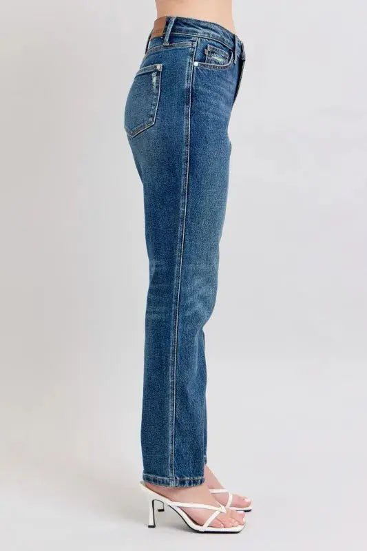 Judy Blue Full Size High Waisted Rigid Magic Non - destroy Straight Leg Jeans Plus Size - Charmdeals