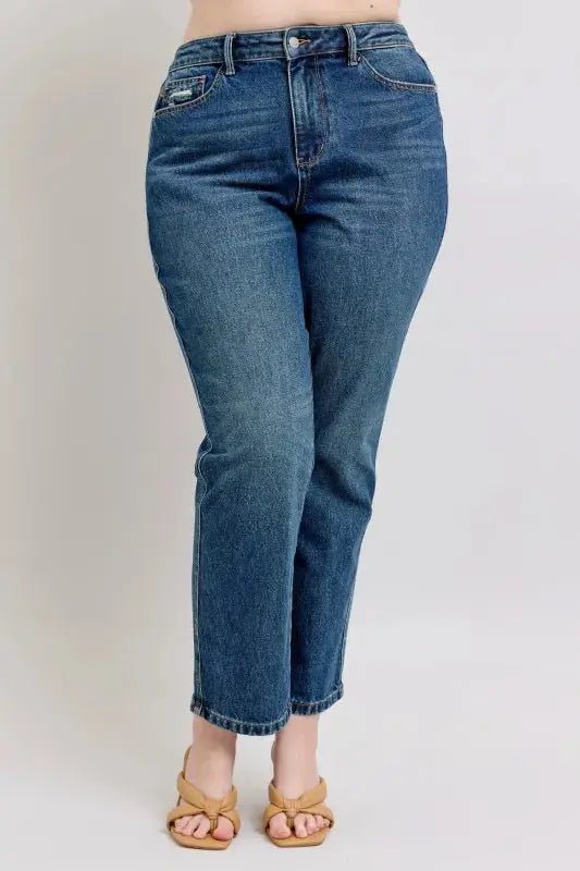 Judy Blue Full Size High Waisted Rigid Magic Non - destroy Straight Leg Jeans Plus Size - Charmdeals