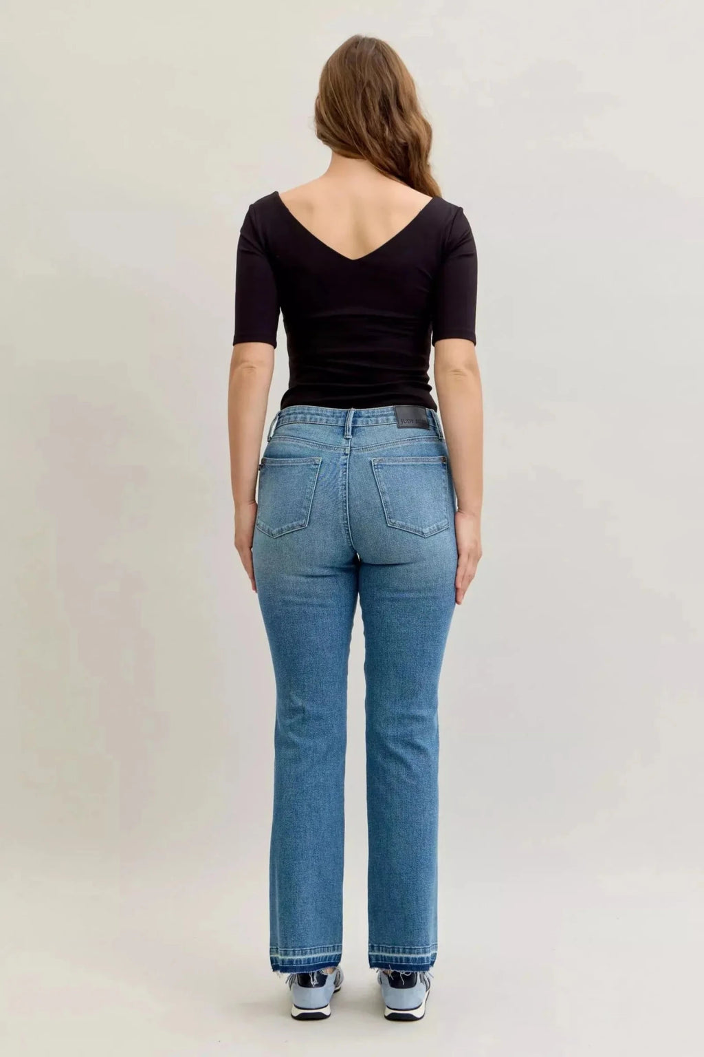 Judy Blue Full Size Mid Rise Slim Bootcut Tummy Control Release Hem Jeans Plus Size - Charmdeals