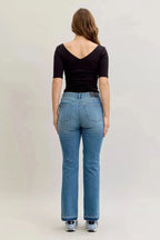 Judy Blue Full Size Mid Rise Slim Bootcut Tummy Control Release Hem Jeans Plus Size - Charmdeals