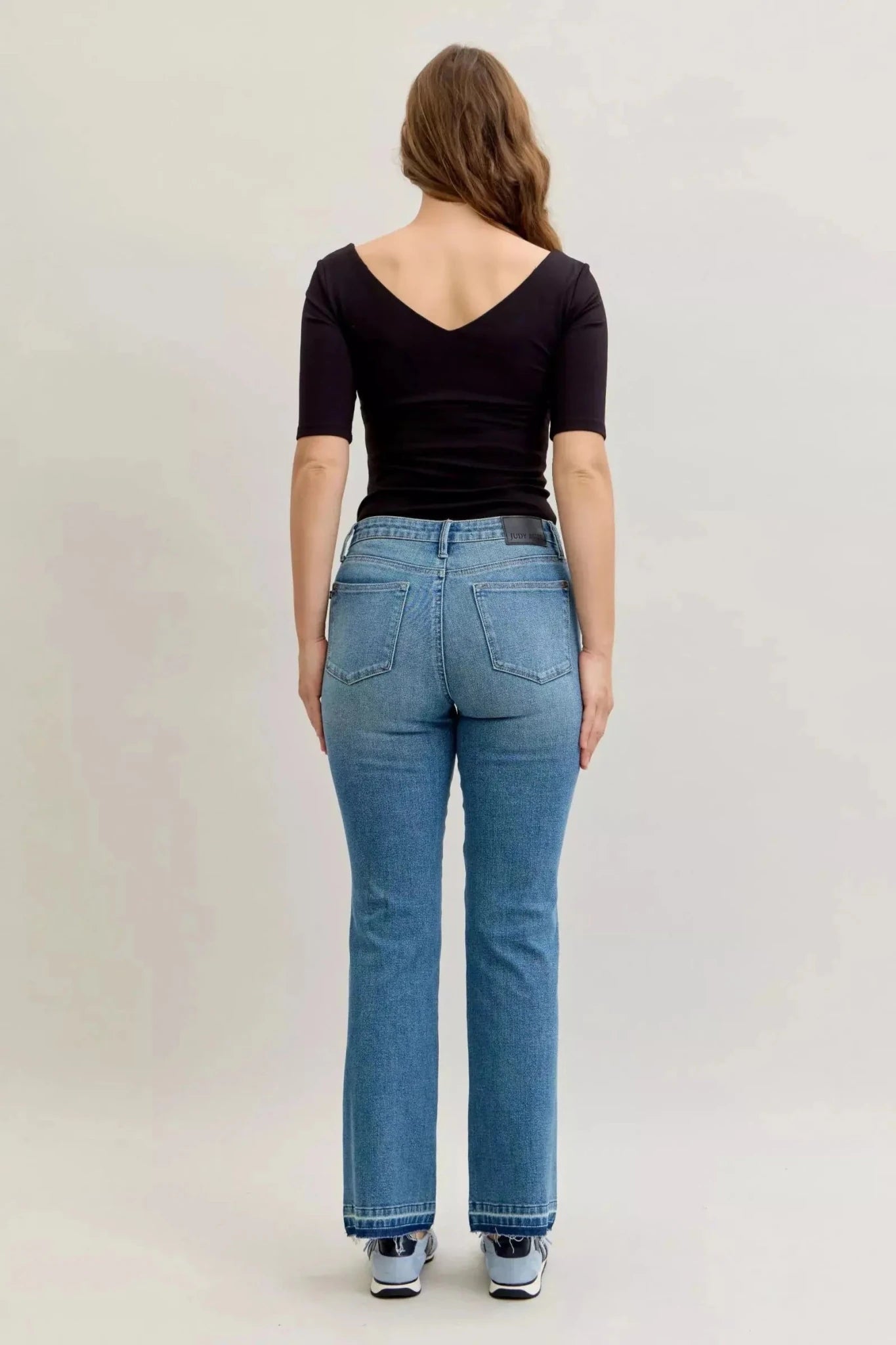 Judy Blue Full Size Mid Rise Slim Bootcut Tummy Control Release Hem Jeans Plus Size - Charmdeals