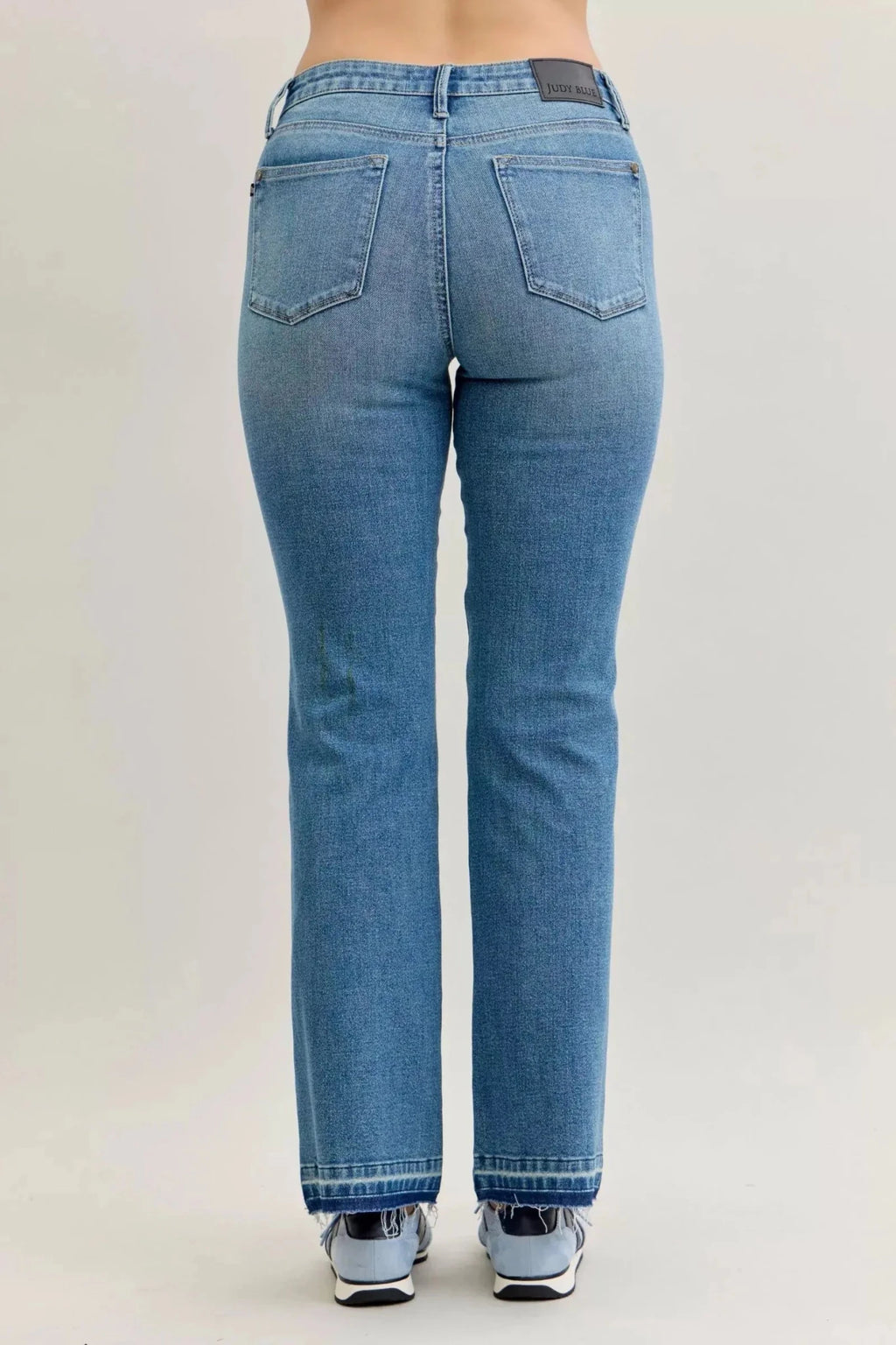 Judy Blue Full Size Mid Rise Slim Bootcut Tummy Control Release Hem Jeans Plus Size - Charmdeals