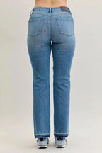 Judy Blue Full Size Mid Rise Slim Bootcut Tummy Control Release Hem Jeans Plus Size - Charmdeals