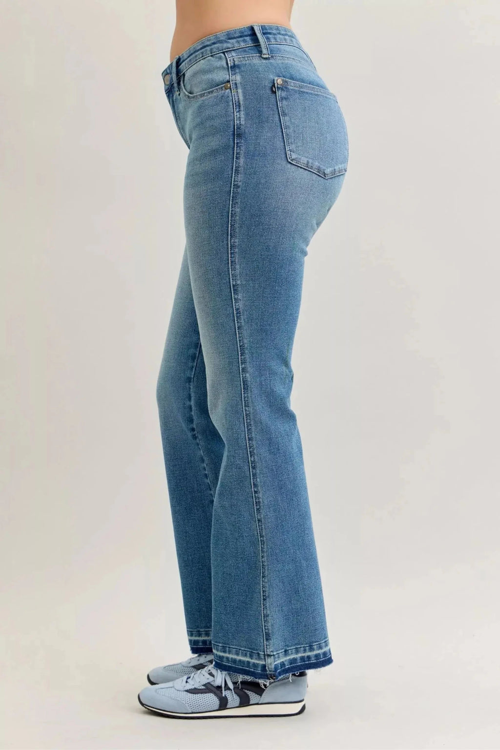 Judy Blue Full Size Mid Rise Slim Bootcut Tummy Control Release Hem Jeans Plus Size - Charmdeals