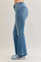 Judy Blue Full Size Mid Rise Slim Bootcut Tummy Control Release Hem Jeans Plus Size - Charmdeals