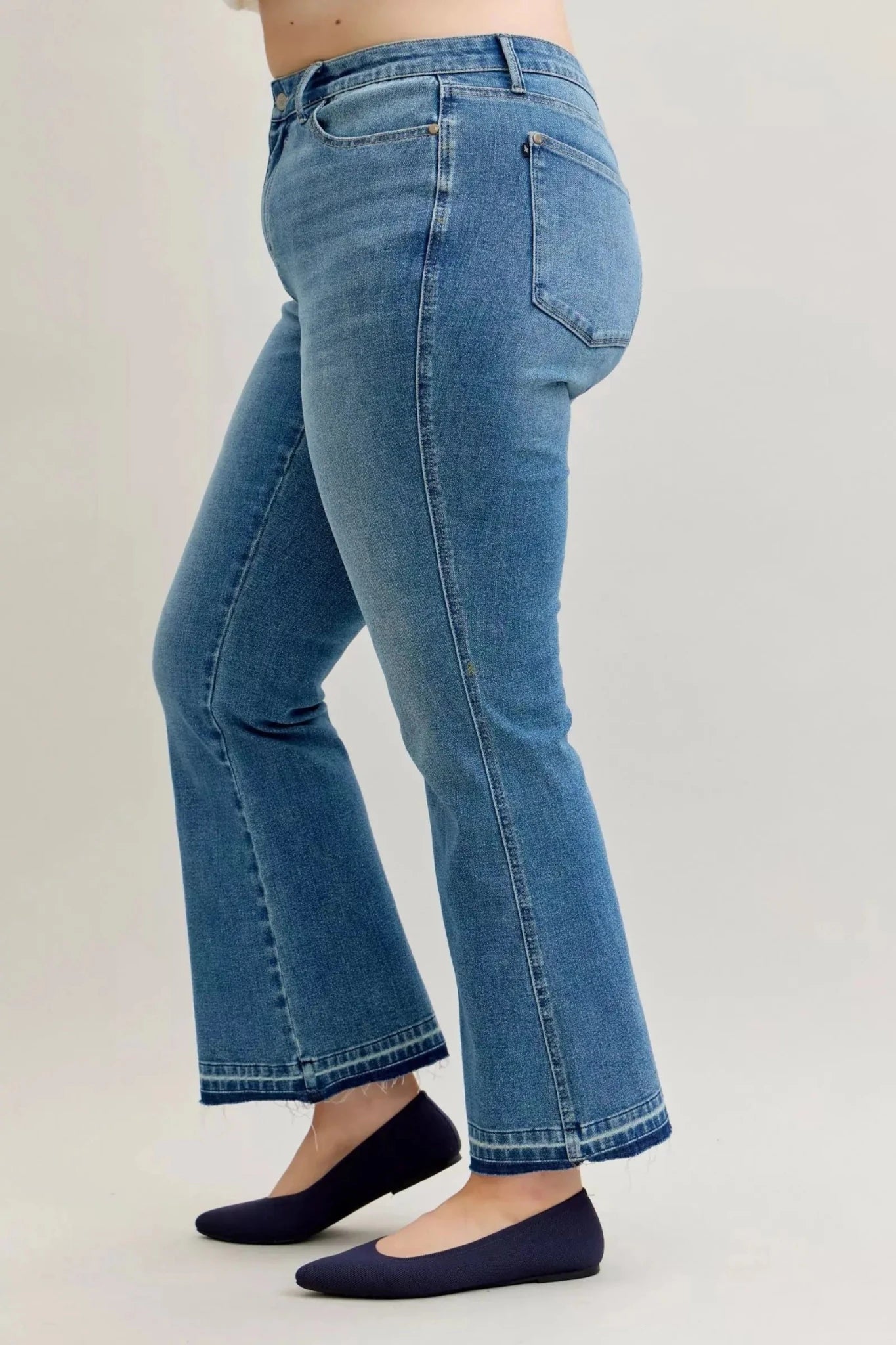 Judy Blue Full Size Mid Rise Slim Bootcut Tummy Control Release Hem Jeans Plus Size - Charmdeals