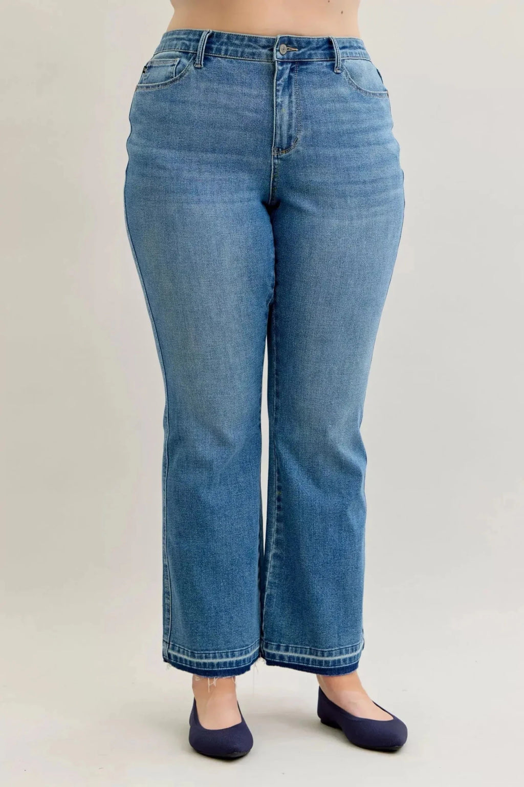 Judy Blue Full Size Mid Rise Slim Bootcut Tummy Control Release Hem Jeans Plus Size - Charmdeals