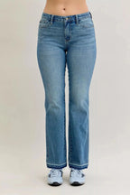 Judy Blue Full Size Mid Rise Slim Bootcut Tummy Control Release Hem Jeans Plus Size - Charmdeals