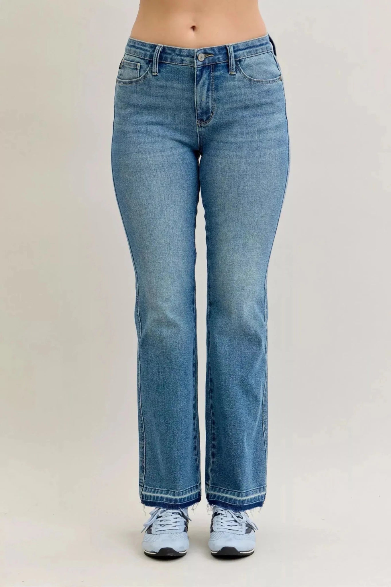 Judy Blue Full Size Mid Rise Slim Bootcut Tummy Control Release Hem Jeans Plus Size - Charmdeals