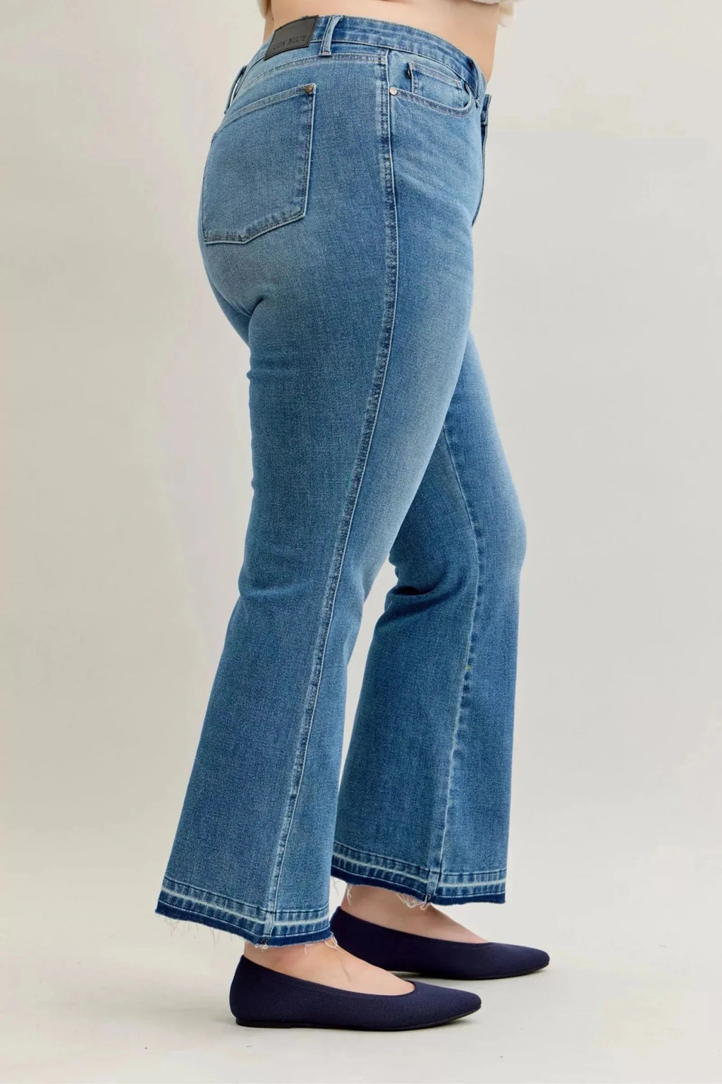 Judy Blue Full Size Mid Rise Slim Bootcut Tummy Control Release Hem Jeans Plus Size - Charmdeals