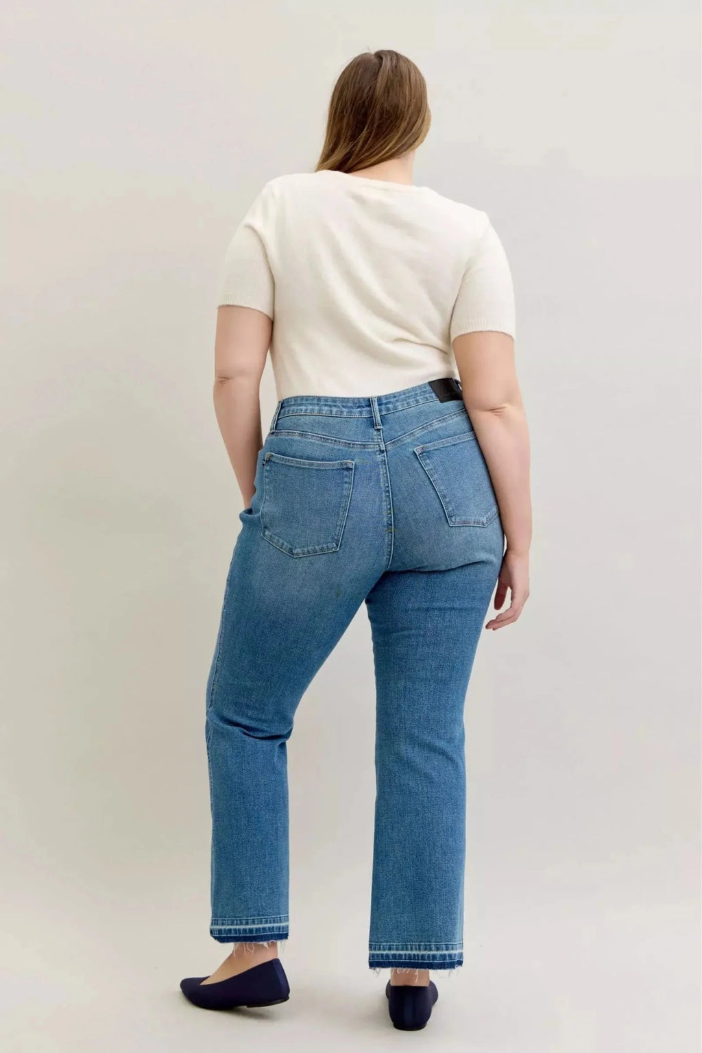 Judy Blue Full Size Mid Rise Slim Bootcut Tummy Control Release Hem Jeans Plus Size - Charmdeals