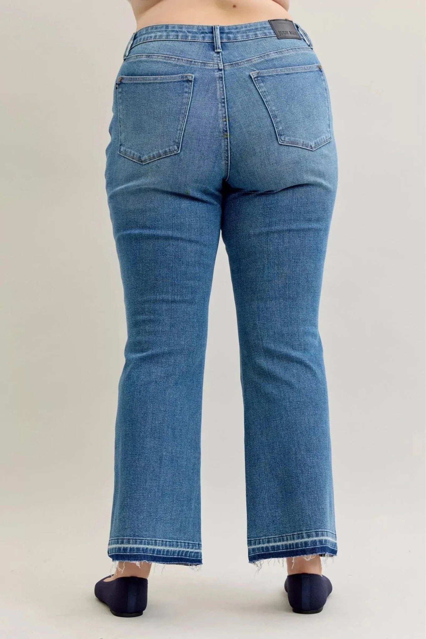 Judy Blue Full Size Mid Rise Slim Bootcut Tummy Control Release Hem Jeans Plus Size - Charmdeals