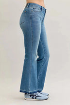Judy Blue Full Size Mid Rise Slim Bootcut Tummy Control Release Hem Jeans Plus Size - Charmdeals