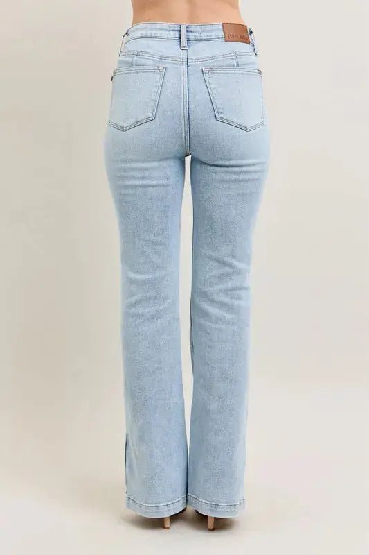 Judy Blue Full Size Tummy Control Vintage Wash Side Slit Slim Boot Jeans Plus Size - Charmdeals