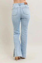 Judy Blue Full Size Tummy Control Vintage Wash Side Slit Slim Boot Jeans Plus Size - Charmdeals