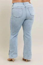 Judy Blue Full Size Tummy Control Vintage Wash Side Slit Slim Boot Jeans Plus Size - Charmdeals