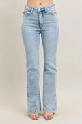 Judy Blue Full Size Tummy Control Vintage Wash Side Slit Slim Boot Jeans Plus Size - Charmdeals