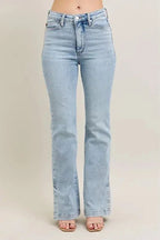 Judy Blue Full Size Tummy Control Vintage Wash Side Slit Slim Boot Jeans Plus Size - Charmdeals