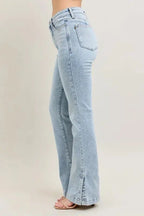 Judy Blue Full Size Tummy Control Vintage Wash Side Slit Slim Boot Jeans Plus Size - Charmdeals