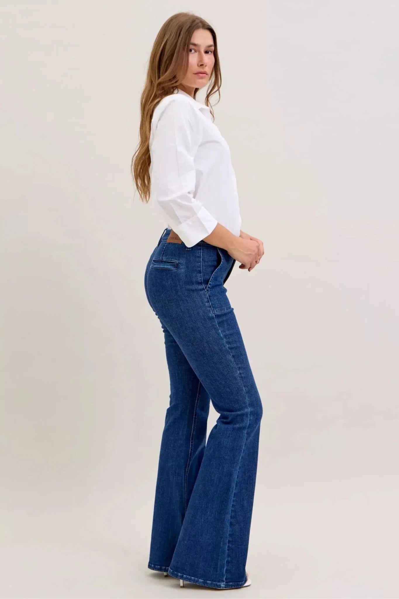 Judy Blue High Waist Flare Jeans with Front Patch Pockets - Charmdeals