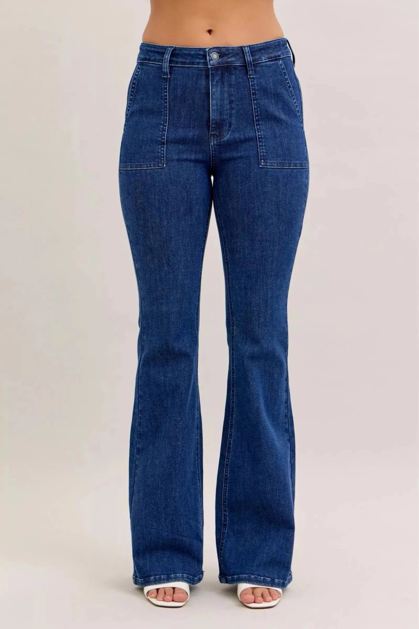 Judy Blue High Waist Flare Jeans with Front Patch Pockets - Charmdeals