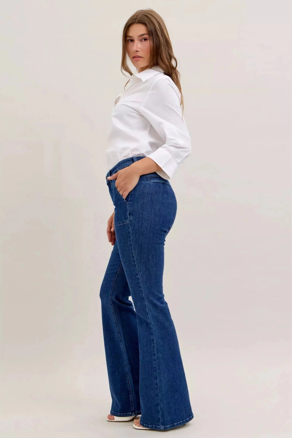 Judy Blue High Waist Flare Jeans with Front Patch Pockets - Charmdeals