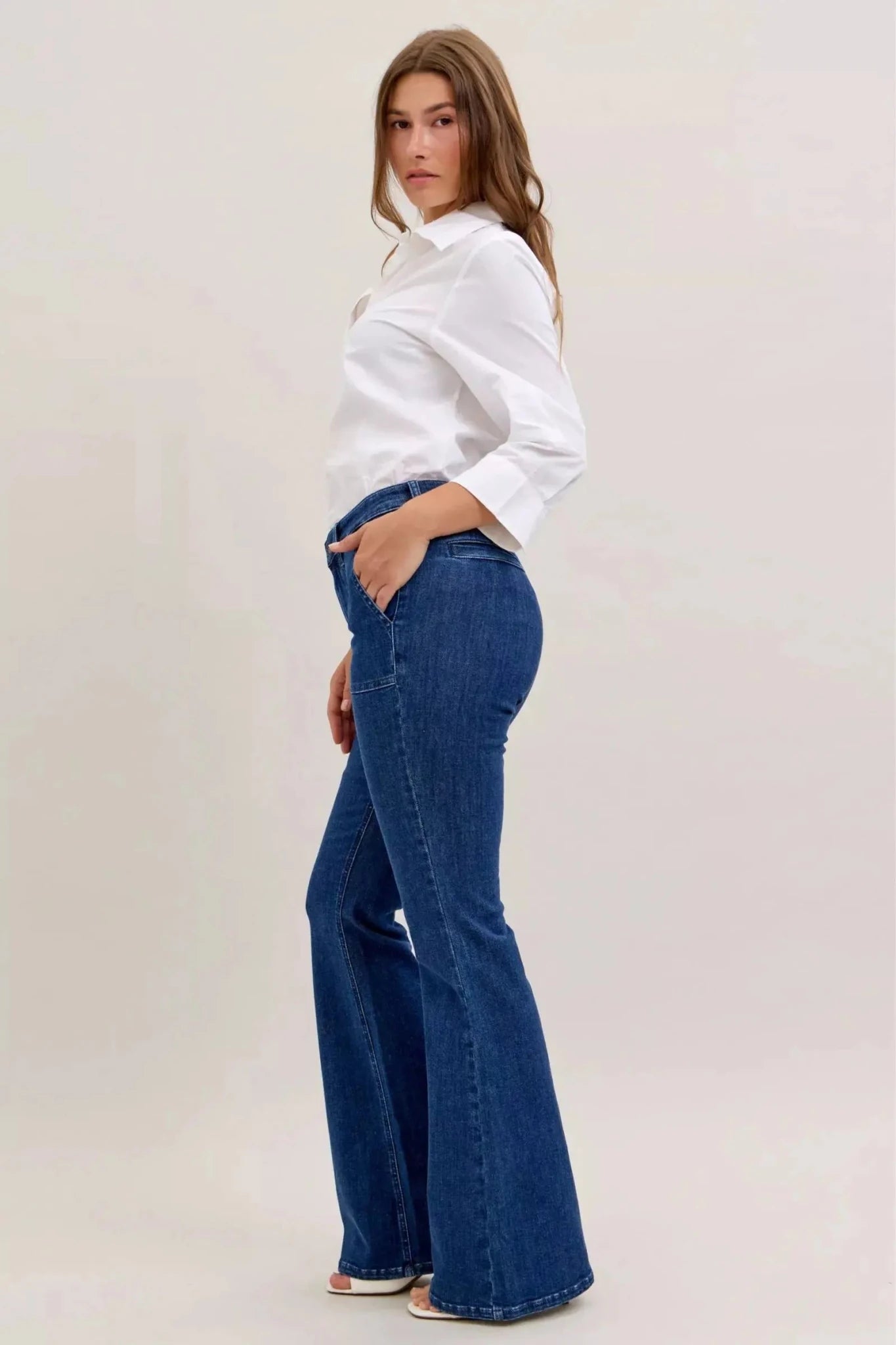 Judy Blue High Waist Flare Jeans with Front Patch Pockets - Charmdeals