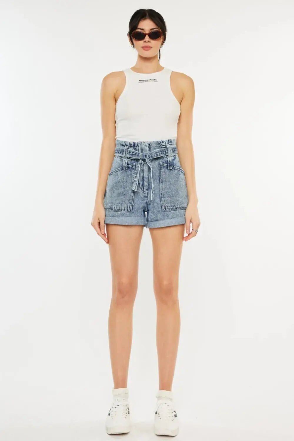 Kancan Ultra High Rise Paperbag Denim Shorts - Charmdeals