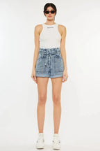 Kancan Ultra High Rise Paperbag Denim Shorts - Charmdeals