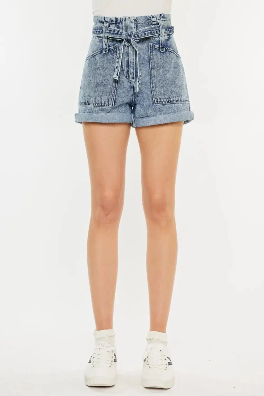 Kancan Ultra High Rise Paperbag Denim Shorts - Charmdeals