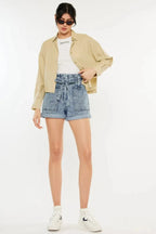 Kancan Ultra High Rise Paperbag Denim Shorts - Charmdeals