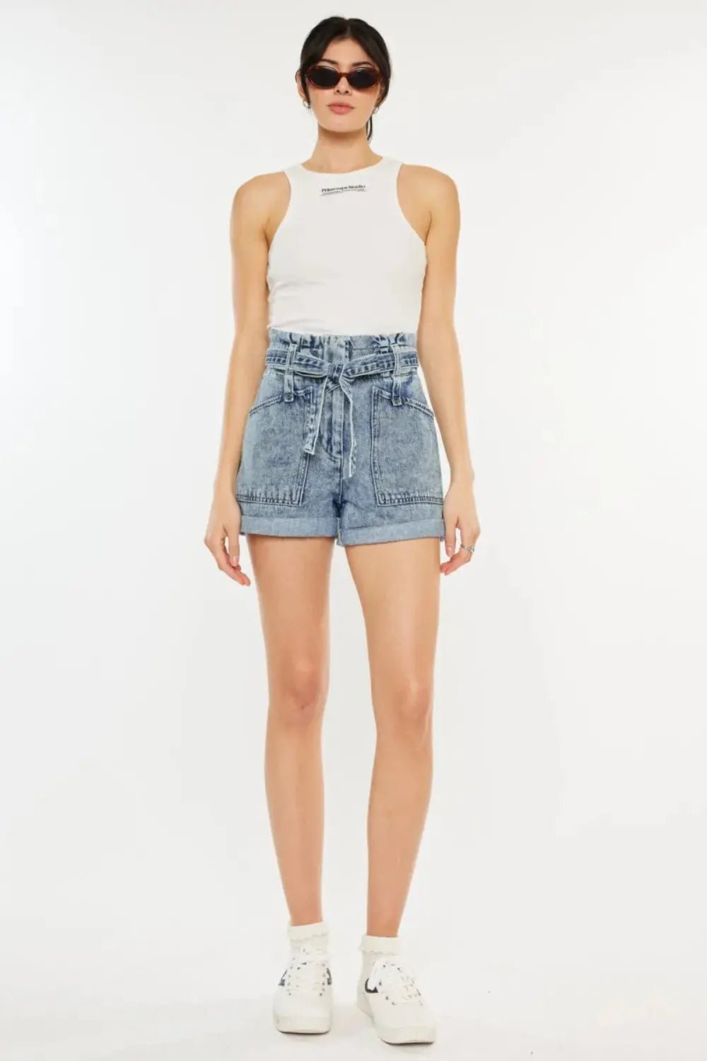 Kancan Ultra High Rise Paperbag Denim Shorts - Charmdeals