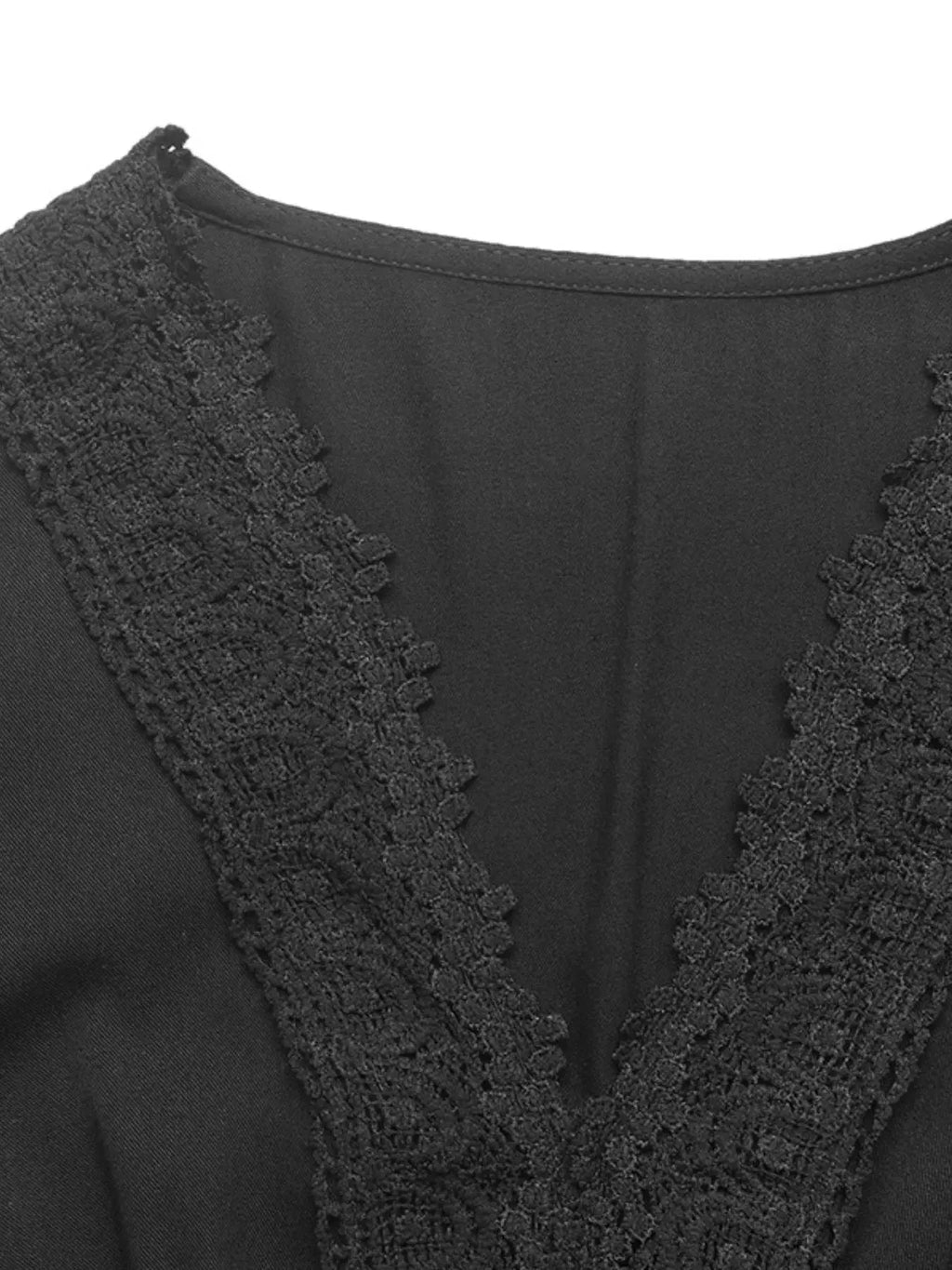Lace Detail Lantern Sleeve Tiered Dress - Charmdeals