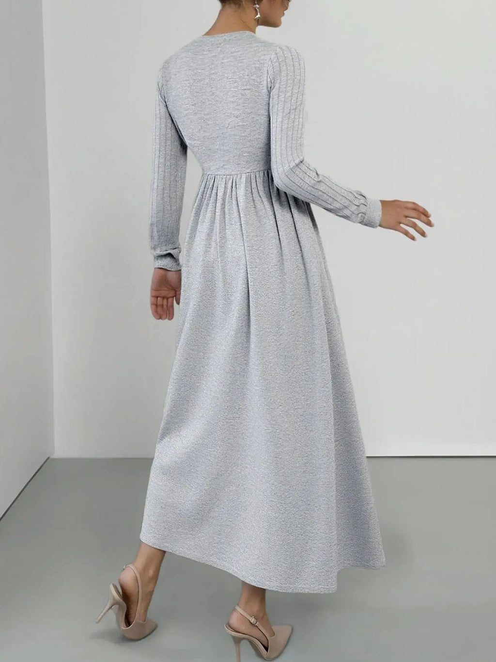 Lace Detail V - Neck Maxi Dress with Side Slit - Charmdeals