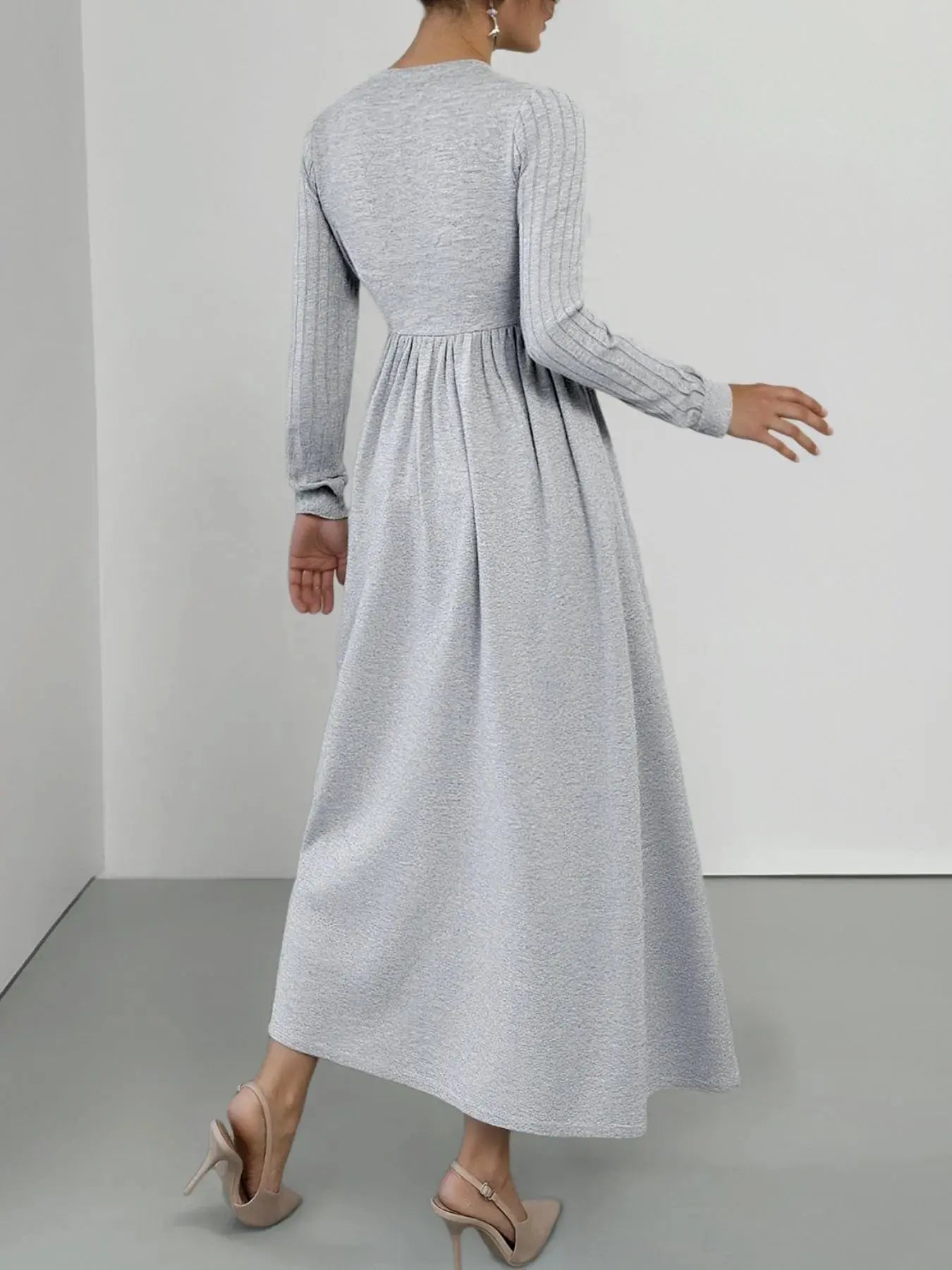 Lace Detail V - Neck Maxi Dress with Side Slit - Charmdeals