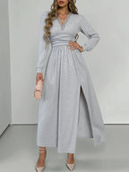 Lace Detail V - Neck Maxi Dress with Side Slit - Charmdeals