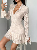 Lace Ruffle Hem Mini Dress - Charmdeals