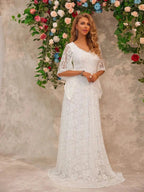 Lace V - Neck Floor length Dress - Charmdeals