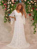 Lace V - Neck Floor length Dress - Charmdeals