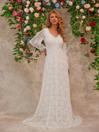 Lace V - Neck Floor length Dress - Charmdeals