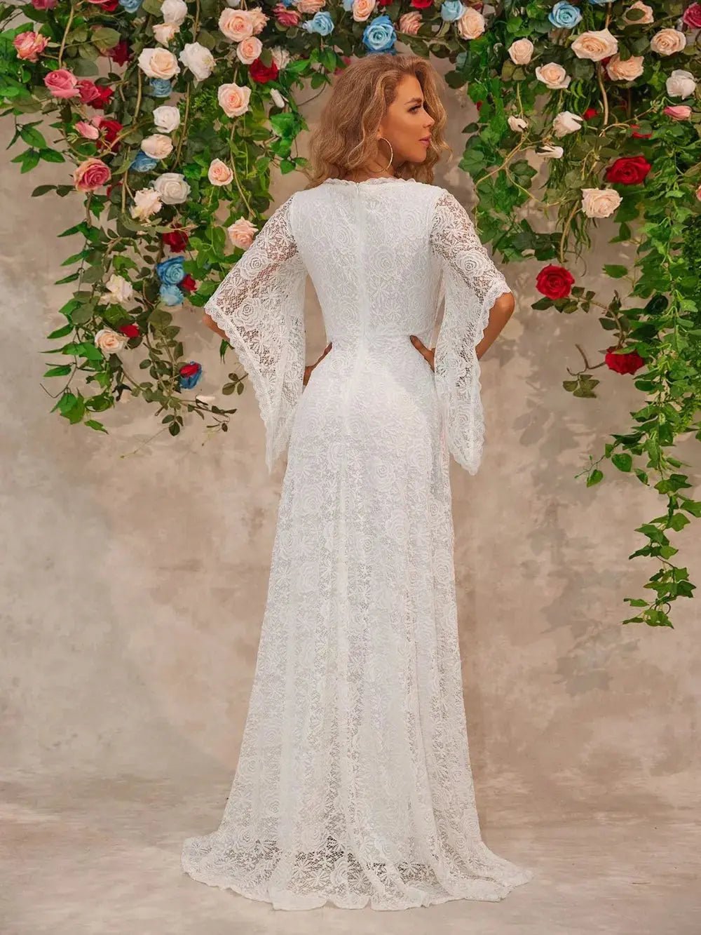 Lace V - Neck Floor length Dress - Charmdeals