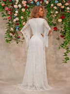 Lace V - Neck Floor length Dress - Charmdeals