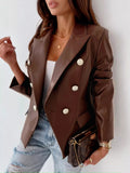 Lapel Collar Leather Blazer - Charmdeals