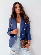 Lapel Collar Leather Blazer - Charmdeals