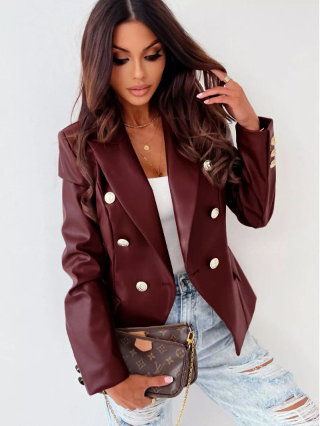 Lapel Collar Leather Blazer - Charmdeals