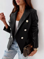 Lapel Collar Leather Blazer - Charmdeals